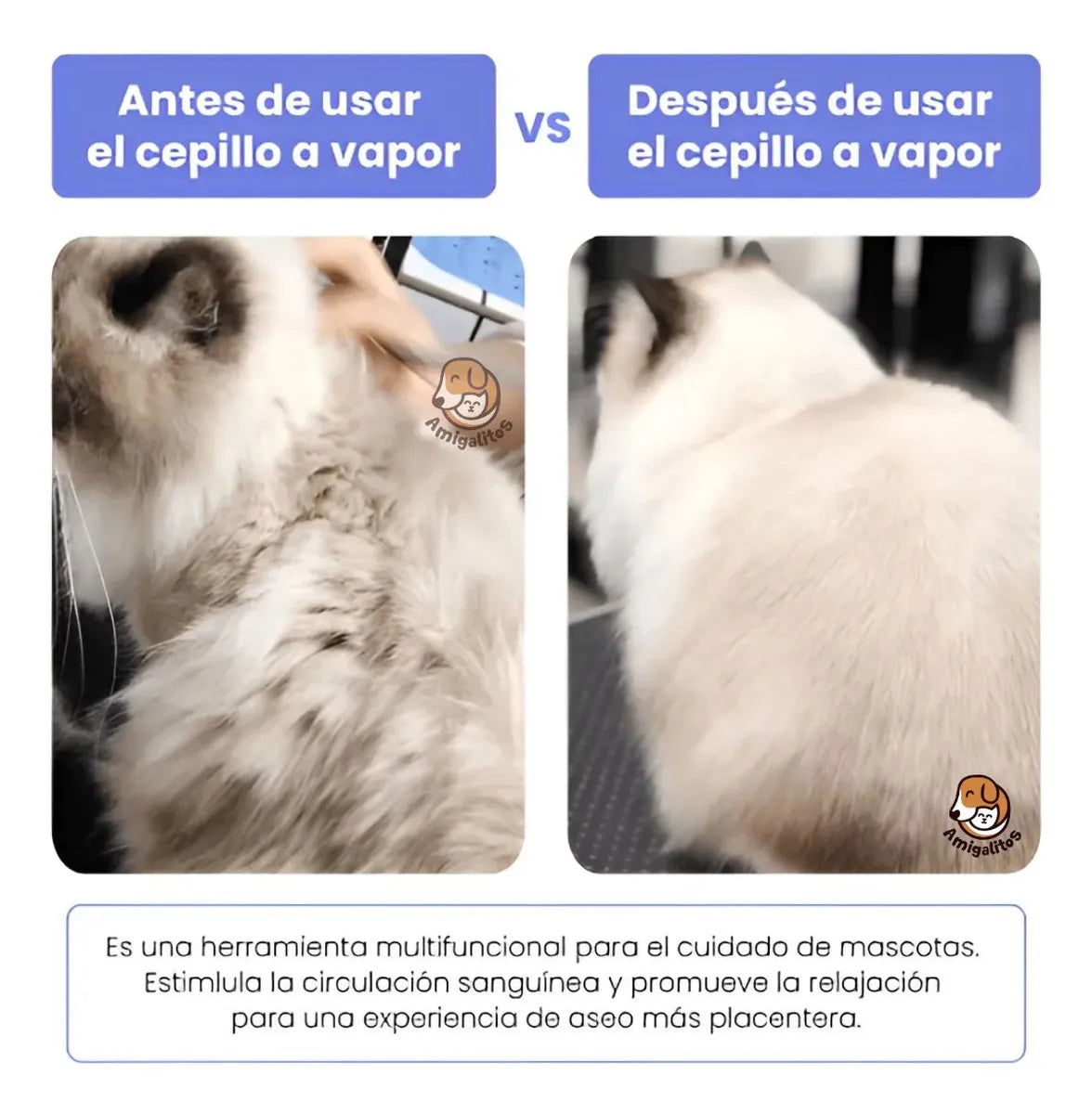 Peine Masajeador Saca Pelos a Vapor Para Cualquier Mascota