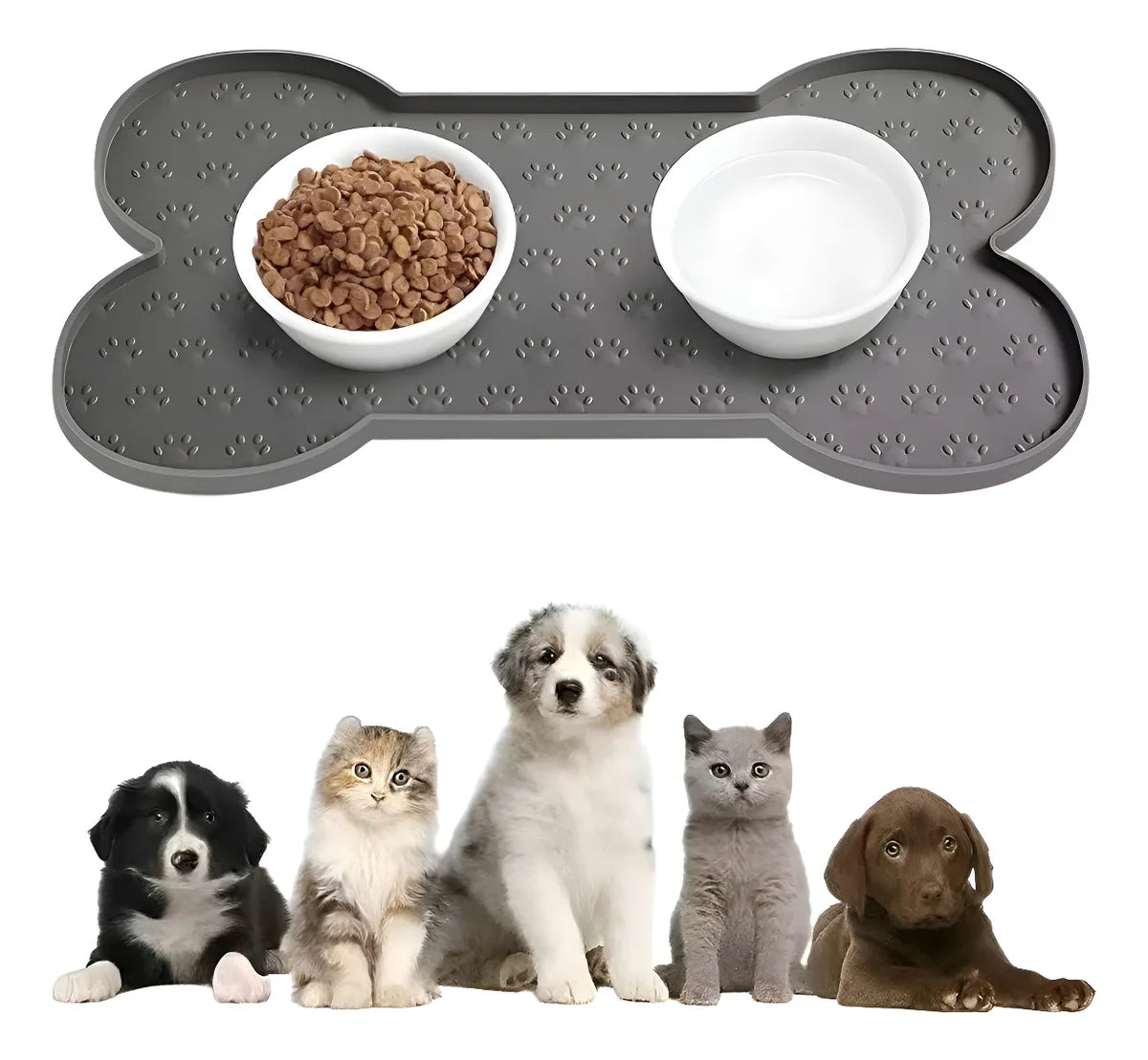 Plato Antideslizante Apoya Comida Y Agua Para Perros Y Gatos Gris Oscuro