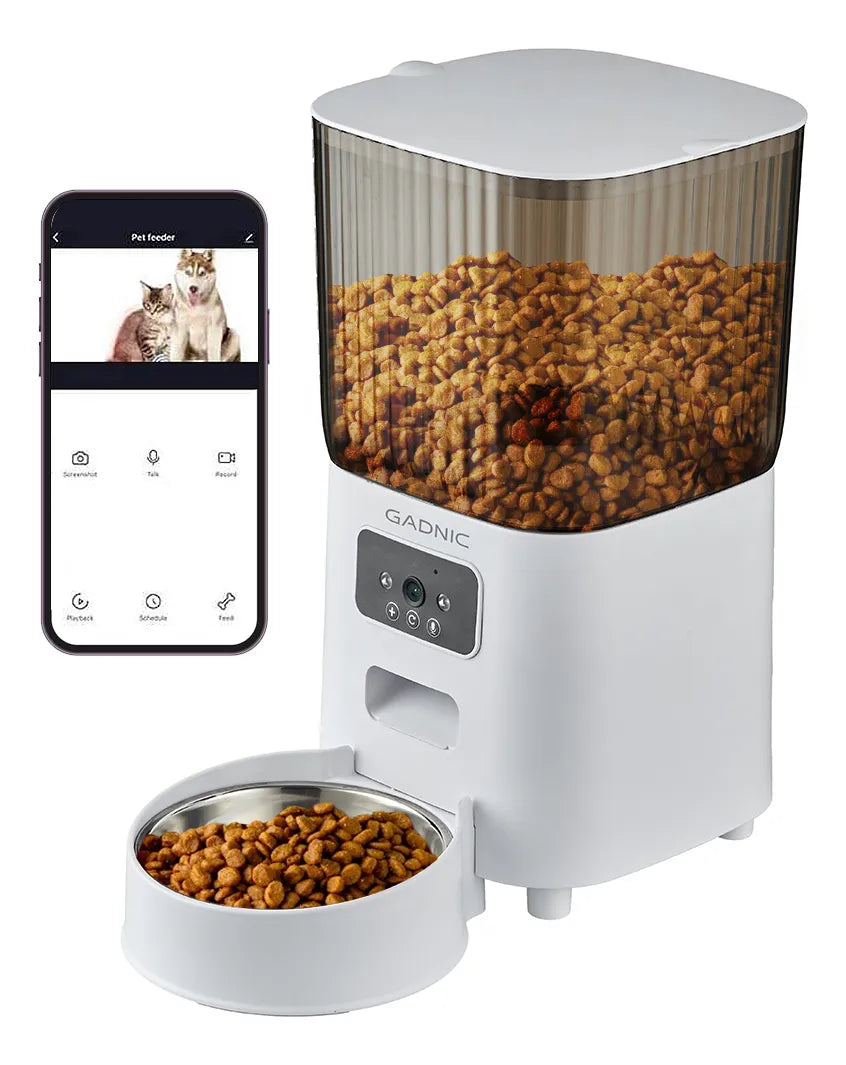 Comedero Para Mascotas Gadnic Automatico Dispenser Alimento 5 Lts Control desde App Acero Inoxidable Conexion Inalambrica Audio Bidireccional