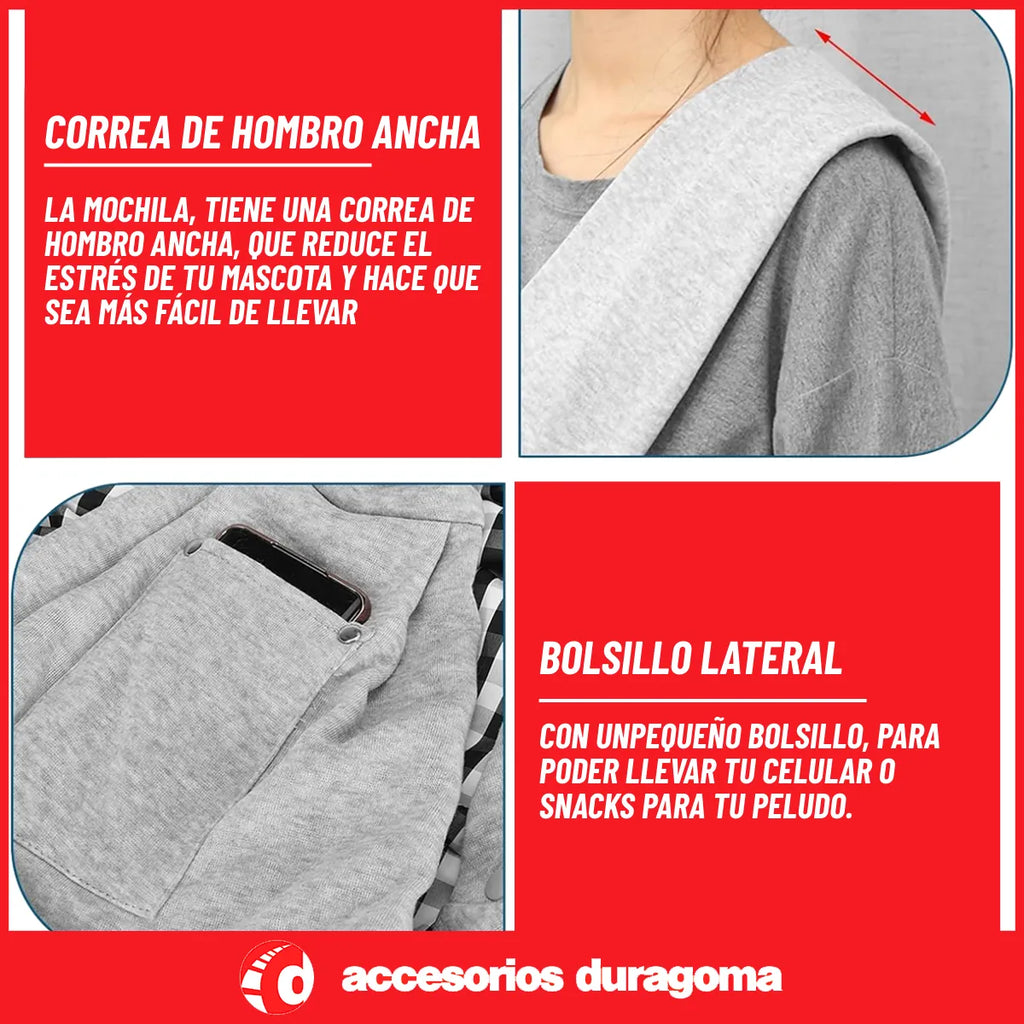 Mochila Bandolera Mascotas Gato Perro Viaje Correa Seguridad