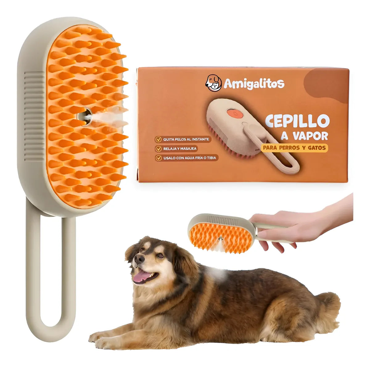 Peine Masajeador Saca Pelos a Vapor Para Cualquier Mascota