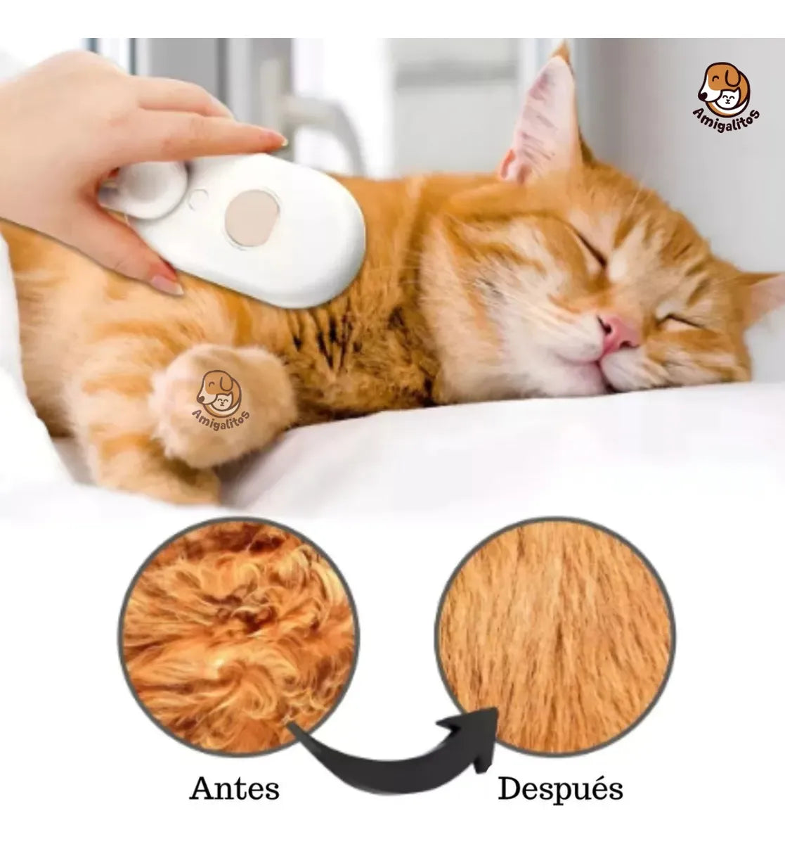 Peine Masajeador Saca Pelos a Vapor Para Cualquier Mascota