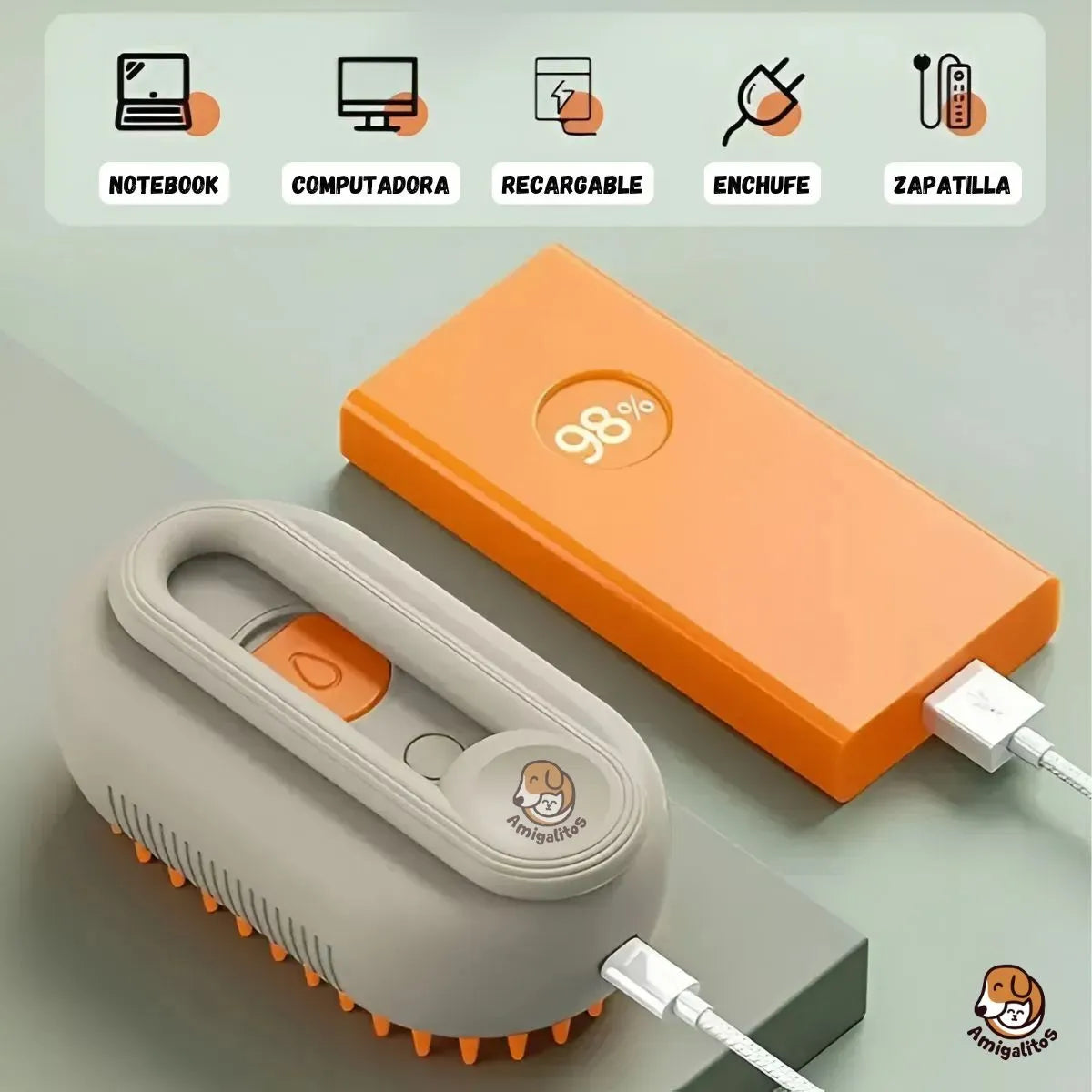 Peine Masajeador Saca Pelos a Vapor Para Cualquier Mascota